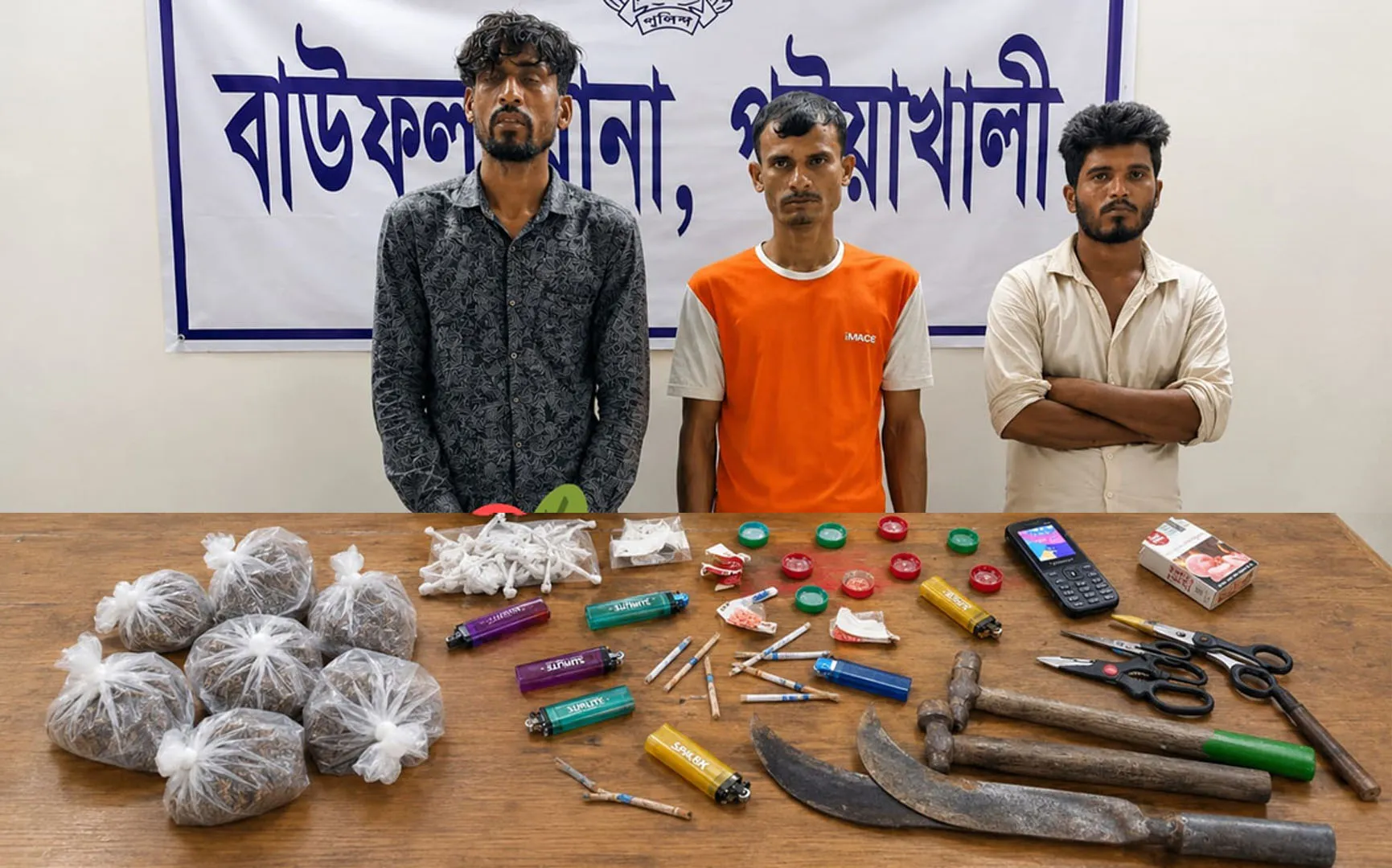 বাউফলে অস্ত্র-মাদকসহ তিন যুবক আটক